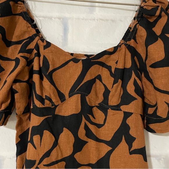 A New Day | NWOT Women's Puff Short Sleeve Dress - Brown Leaf - Picture 4 of 11